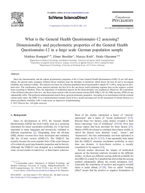 What Is The General Health Questionnaire 12 Assessing Dimensionality And Psychometric