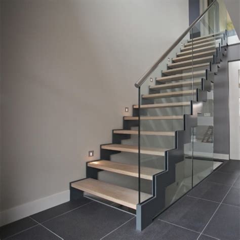 Open Tread Zig Zag Stringer Flight Stairs Modern For Home