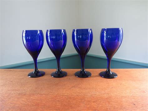 Set Of 4 Libbey Cobalt Blue Goblets Wine Glasses Etsy