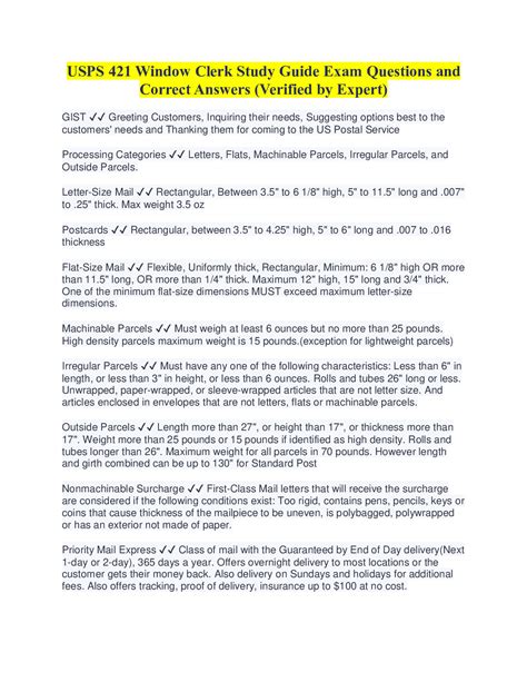 USPS 421 EXAMS Bundled Together With Complete Solutions Questions And