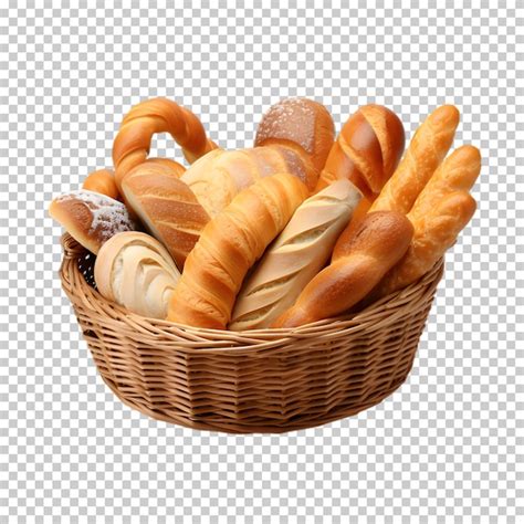 Cesta De Pan Tostado Y Baguettes Sobre Un Fondo Transparente Archivo