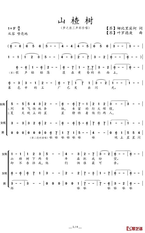 山楂树简谱 歌词 梦之旅演唱 暖儿曲谱 钢琴谱网