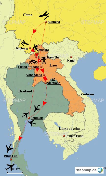 StepMap Südchina Laos Thailand Landkarte für Asien