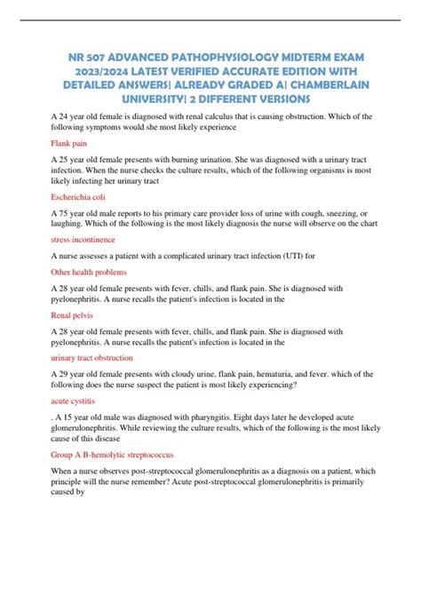 Nr Advanced Pathophysiology Midterm Exam Latest Verified