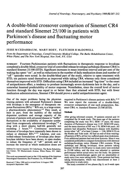 (PDF) A double-blind crossover comparison of Sinemet CR4 and standard ...