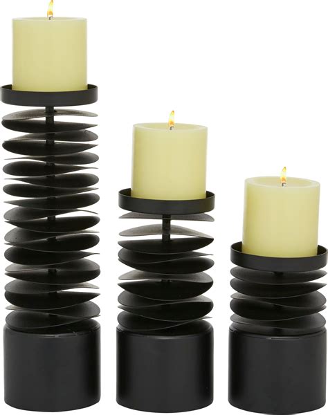 Touch Of Class Mylle Geometric Black Metal Candleholders Set Of Three Small