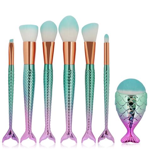 Pcs Mermaid Makeup Brushes Sets Foundation Brushes Plastic Handle