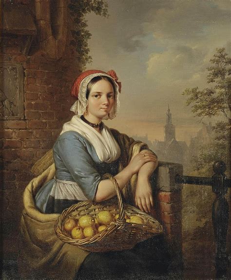 A Woman Carrying A Basket Of Fruit Painting Elisabeth Alida Haanen