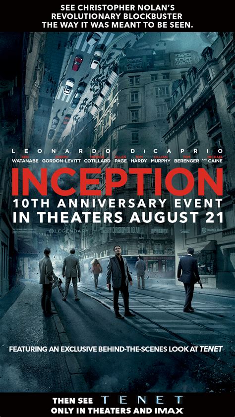 Inception 10th Anniversary Us Poster Tenet Bts Footage Confirmed To