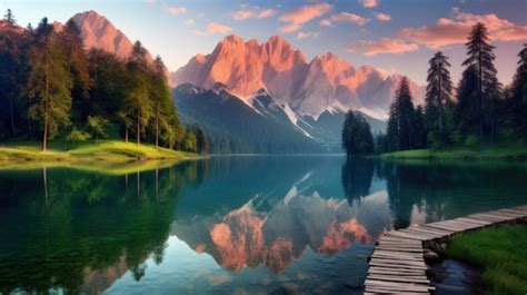 Calm Morning View Of Fusine Lake Colorful Summer Ai Generative