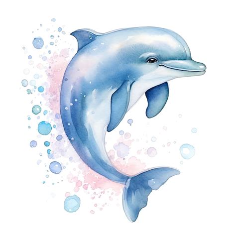 Premium Photo Watercolor Fantasy Baby Dolphin Clip Art Isolated White