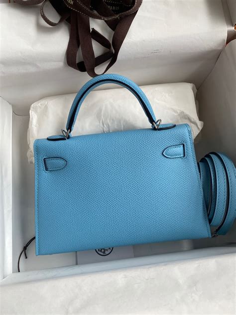 Replica Hermes Kelly Mini Ii Sellier Handmade Bag In Celeste Epsom Calfskin