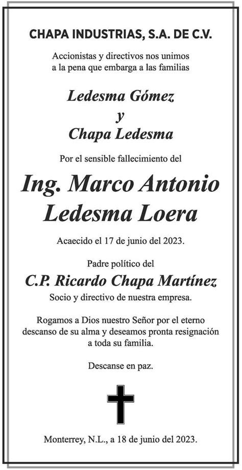 Ing Marco Antonio Ledesma Loera Obituario Esquela