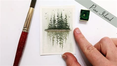 Beginner Watercolor Pine Tree Island Painting Tutorial How To Paint Pine Trees Easy Step By