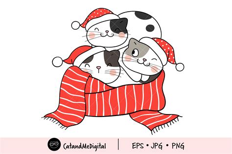 Christmas Cat With Scarf Clipart Graphic By Catandme · Creative Fabrica