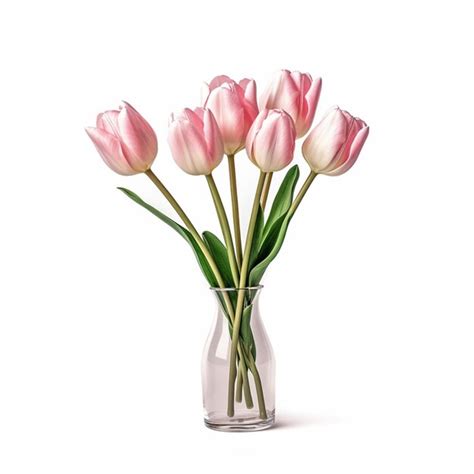 Premium Ai Image There Are Pink Tulips In A Clear Vase On A White