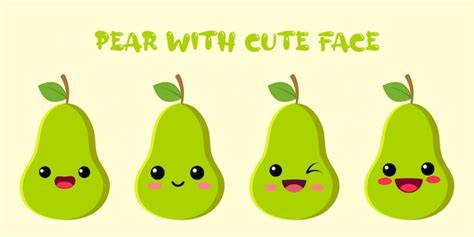 Premium Vector Cute Pear Happy Cute Set Of Smiling Pear Face