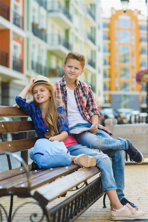 Kids Looks Into The Distance Tourism And Vacation Concept Stock Image