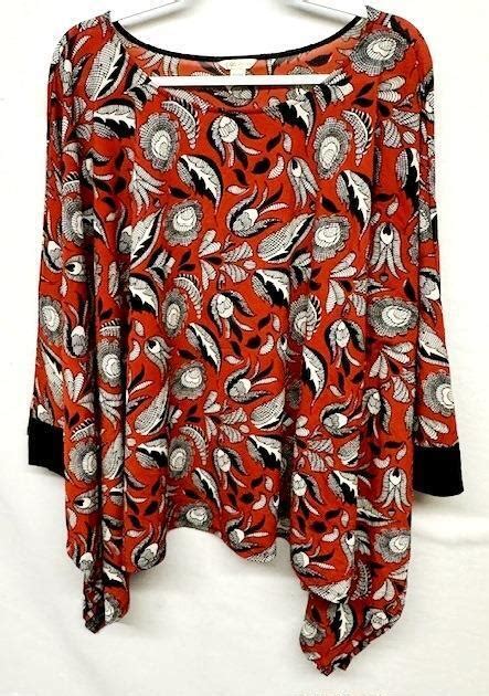 Cato Orange Floral Paisley Print Stretch Sheer See Through Long Sleeve