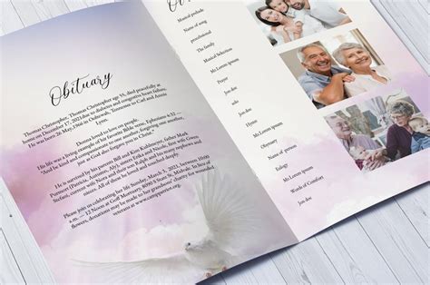 Heaven Dove Funeral Program Template Obituary Template Ms Etsy