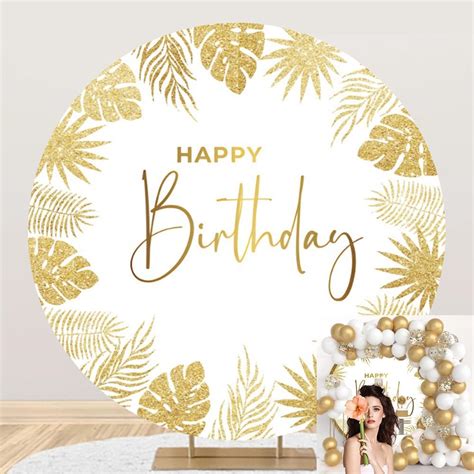 Amazon Oerju Happy Birthday Round Backdrop Cover Gold Tropical