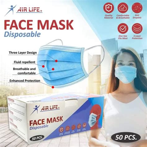 50 Pcs Dispossable Facemask Surgical Face Mask By Airlife 50 Pcs Per Box Lazada Ph