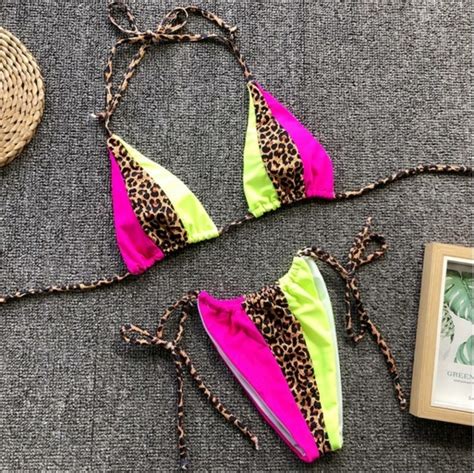 Swim Leopard String Slide Triangle Brazilian Bikini Set Poshmark