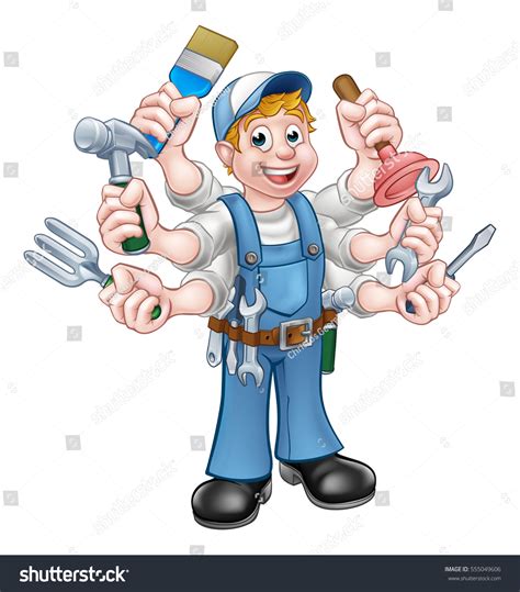 Cartoon Handyman Holding Lots Tools Stock Vector 555049606 Shutterstock