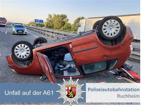 Frankenthal Verkehrsunfall auf der A61 Auto überschlägt sich und