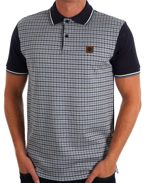 Trojan Houndstooth Panel Polo Navy 80s Casual Classics