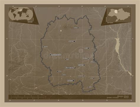 Zhytomyr Ukraine Sepia Labelled Points Of Cities Stock Illustration