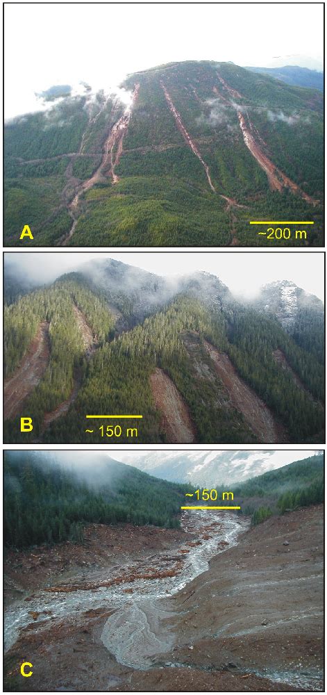 Typical examples of the landslides within the study area. (A) shows ...