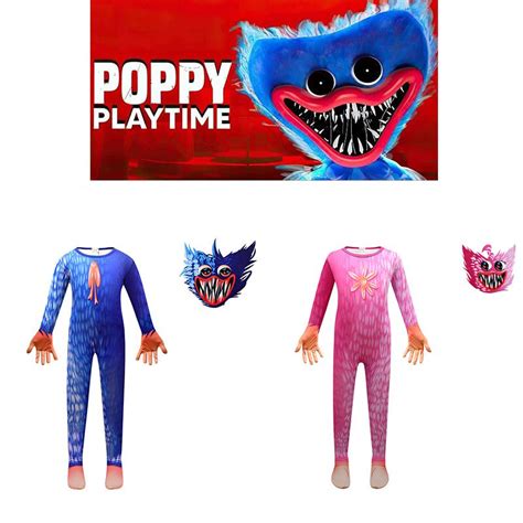 Huggy Wuggy Poppy Playtime Cosplay Costume Bodysuit Jumpsuit Mask