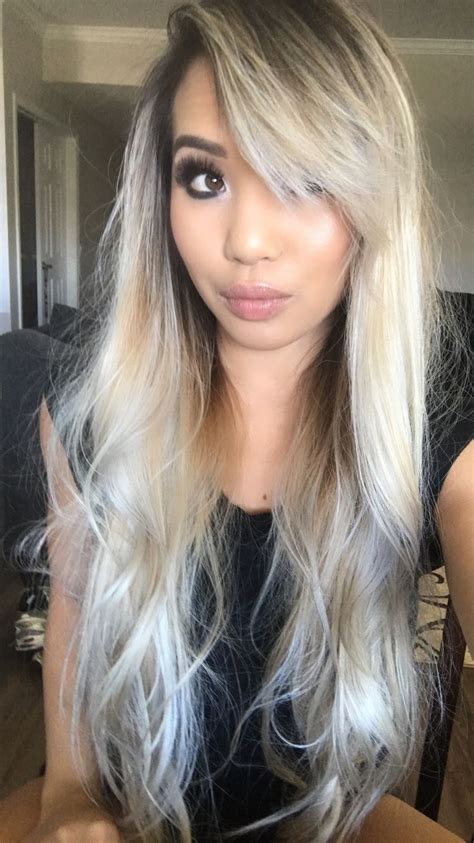 White Blonde On Asian Hair Balayage Asian Hair Blonde Asian Hair Asian Hair