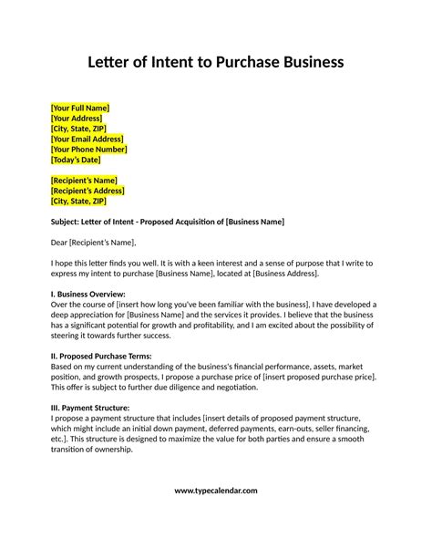 Free Printable Letter Of Intent To Purchase Template Pdf Word