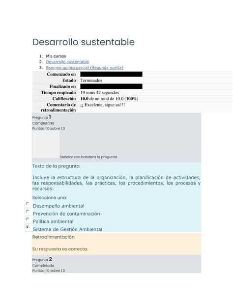 Examen Semana Desarrollo Sustentable Desarrollo Sustentable