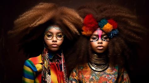 Premium AI Image | Afro Twins Girls models in vintage Fashion Colorful ...