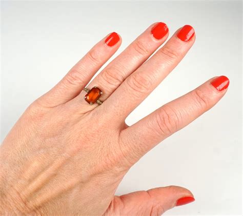 Petite Bague En Argent Dor Oo Sertie D Une Pierre Orange De