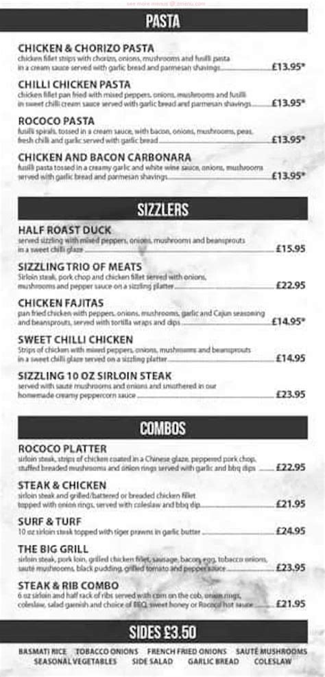 Menu At Rococo Steakhouse Ballymena 56 58 Mill St