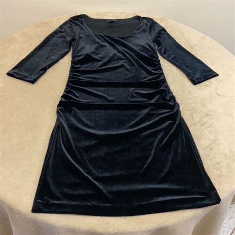 White House Black Market Womens Black Velvet Ruched A Line Dress Size