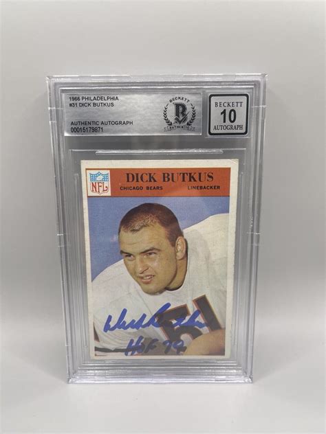 Dick Butkus Signed Inscribed 1966 Philadelphia 31 Rookie Card Beckett