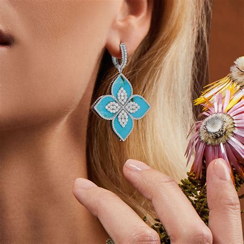 PRINCESS FLOWER EARRINGS WITH DIAMONDS AND TURQUOISE Roberto Coin