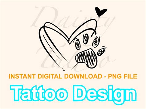 Paw Print Heart Tattoo Design Digital Download PNG / Dog Print Design ...