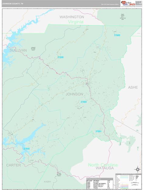 Johnson County, TN Wall Map Premium Style by MarketMAPS - MapSales