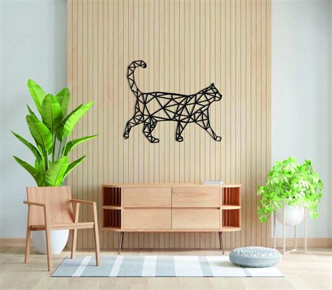 Metal Cat Wall Art Cat Metal Wall Art Geometric Cat Decor - Etsy