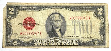 Series 1928 Star Big Red Seal Two 2 Dollar Us Note Antique American