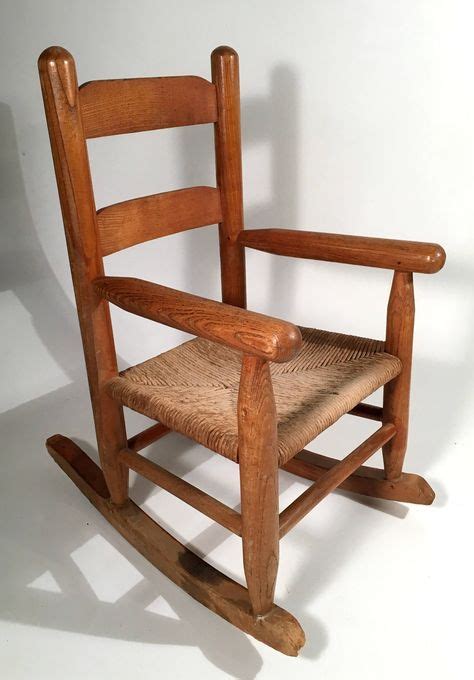 Vintage Antique Childs Wooden Rocker Rocking Chair Woven Rope Seat