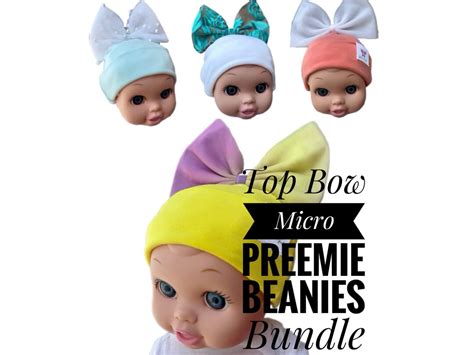 Micro Preemie Beanie Hat With Bow Bundle NICU Care Package Set Of 4