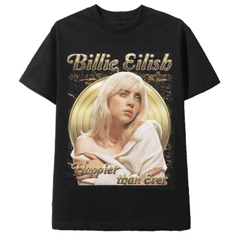 Billie Eilish T Shirt Noir Unisex Happier Than Ever Magic Custom