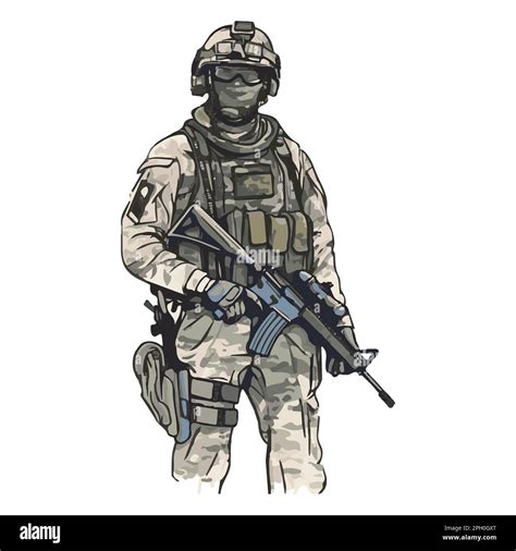 Military infantry. Cartoon soldier isolated drawing. Vector art of army ...